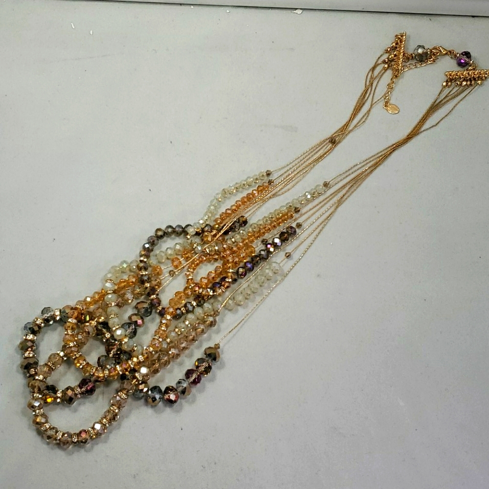 Ali kahn  7 strand multi color topaz clear glass beaded necklace - Picture 5 of 6
